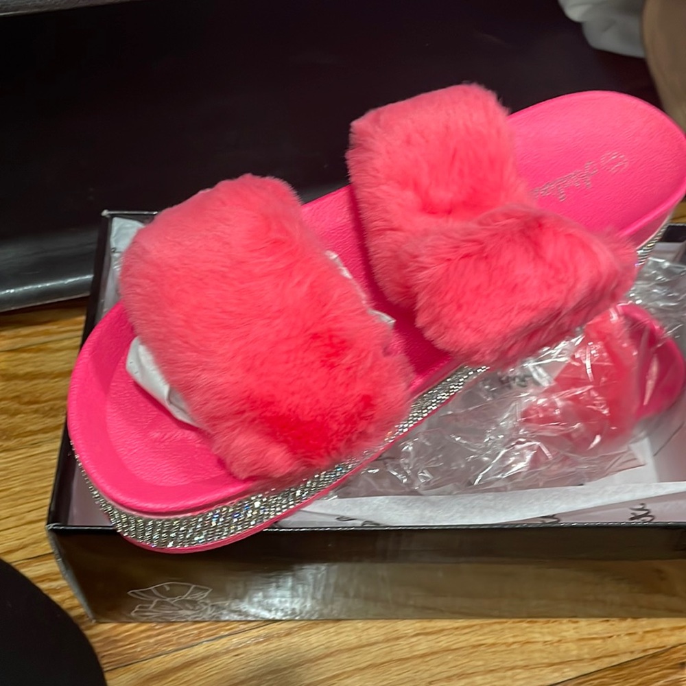 Fluffy Rhinestone Slides